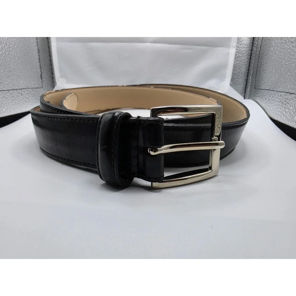 Mens Black Dress Belt Size 42 Silver Buckle Manmade Leather 48 Inch
